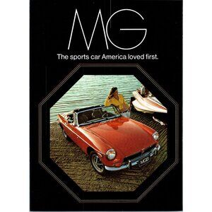 1973 MG MGB Convertible Vintage Print Ad Brunette Lake Speedboat 70s Wall Art